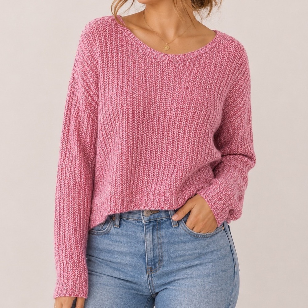 LOFT Pink Marled Chunky Knit Sweater L Cozy Cottagecore‎ Soft Girl Pullover Wool